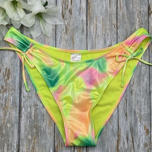 Rainbow Tie Dye Bikini Swim Bottoms, Size XL - Picture 1 of 10